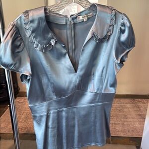Nanette Lepore Blue Puff Sleeve Blouse with Bib Collar